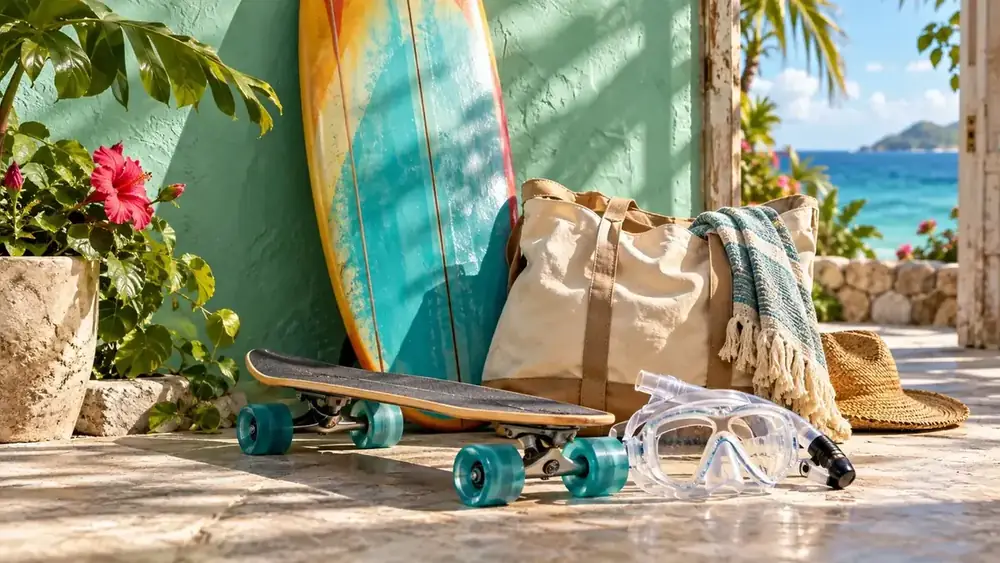 Illustrative surf & skate shopping artwork