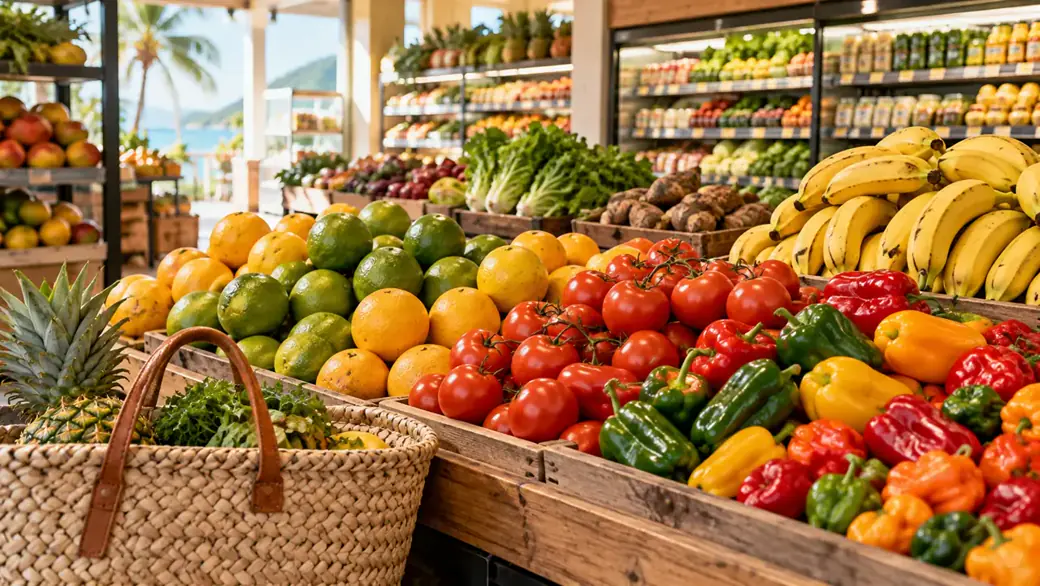 Illustrative grocery shopping artwork