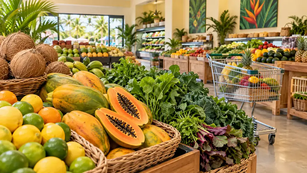 Illustrative grocery shopping artwork