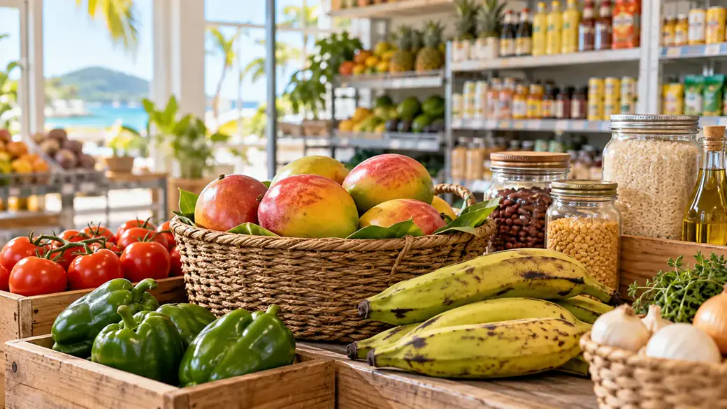 Illustrative grocery shopping artwork