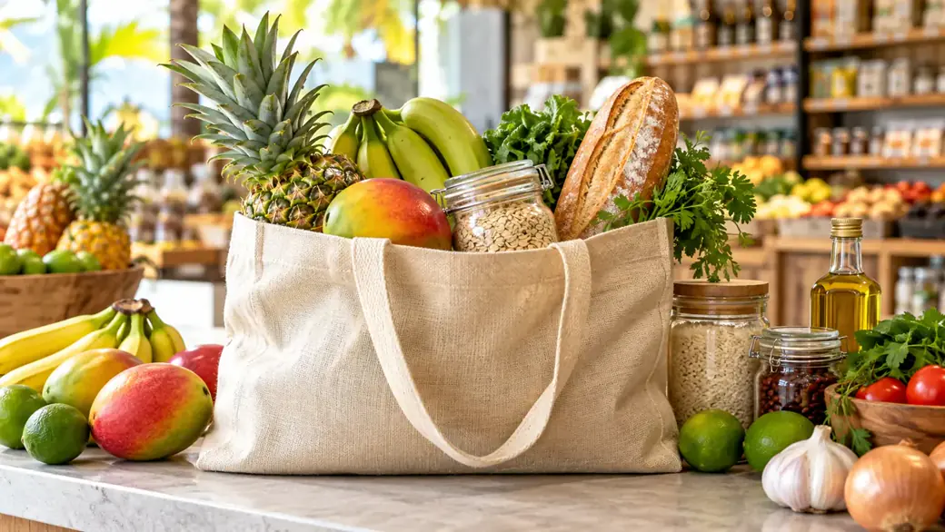 Illustrative grocery shopping artwork